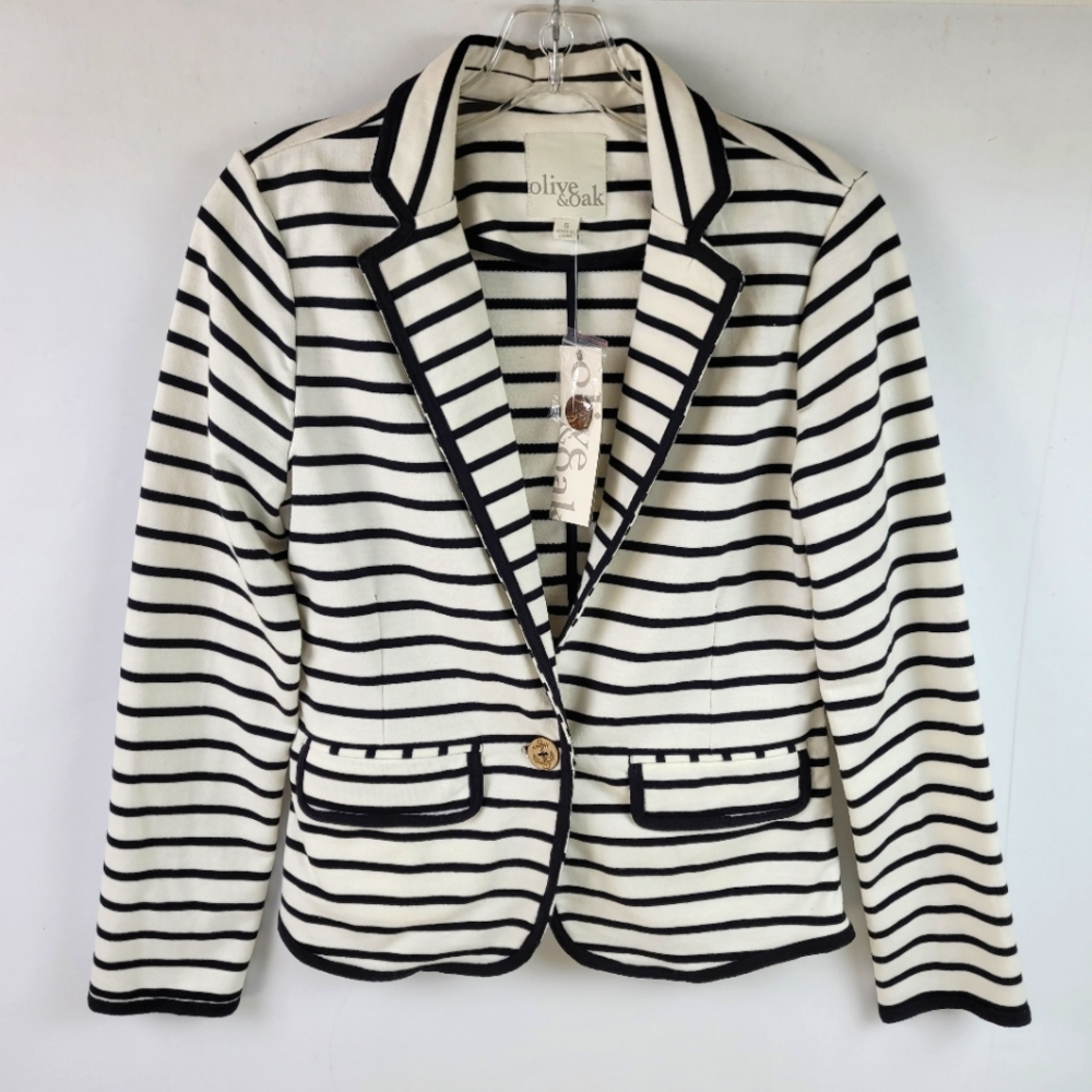 --SOLD----Olive & Oak Cotton Stripe Nautical  Blazer Small NWT